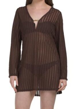 🆕- Dotti Brown Sheer Crochet Swim Cover-Up Tunic
